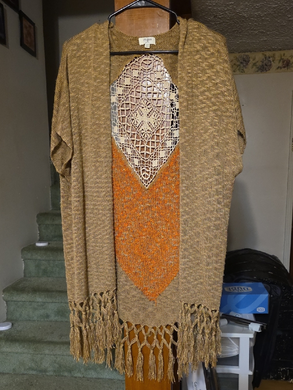 Umgee Golden Yellow Knit Cardigan with Orange Tone